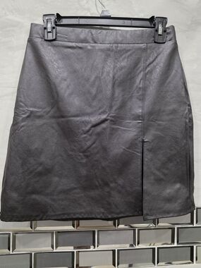 naked wardrobe Brown Faux Leather Mini Skirt with Side Slit KimK
